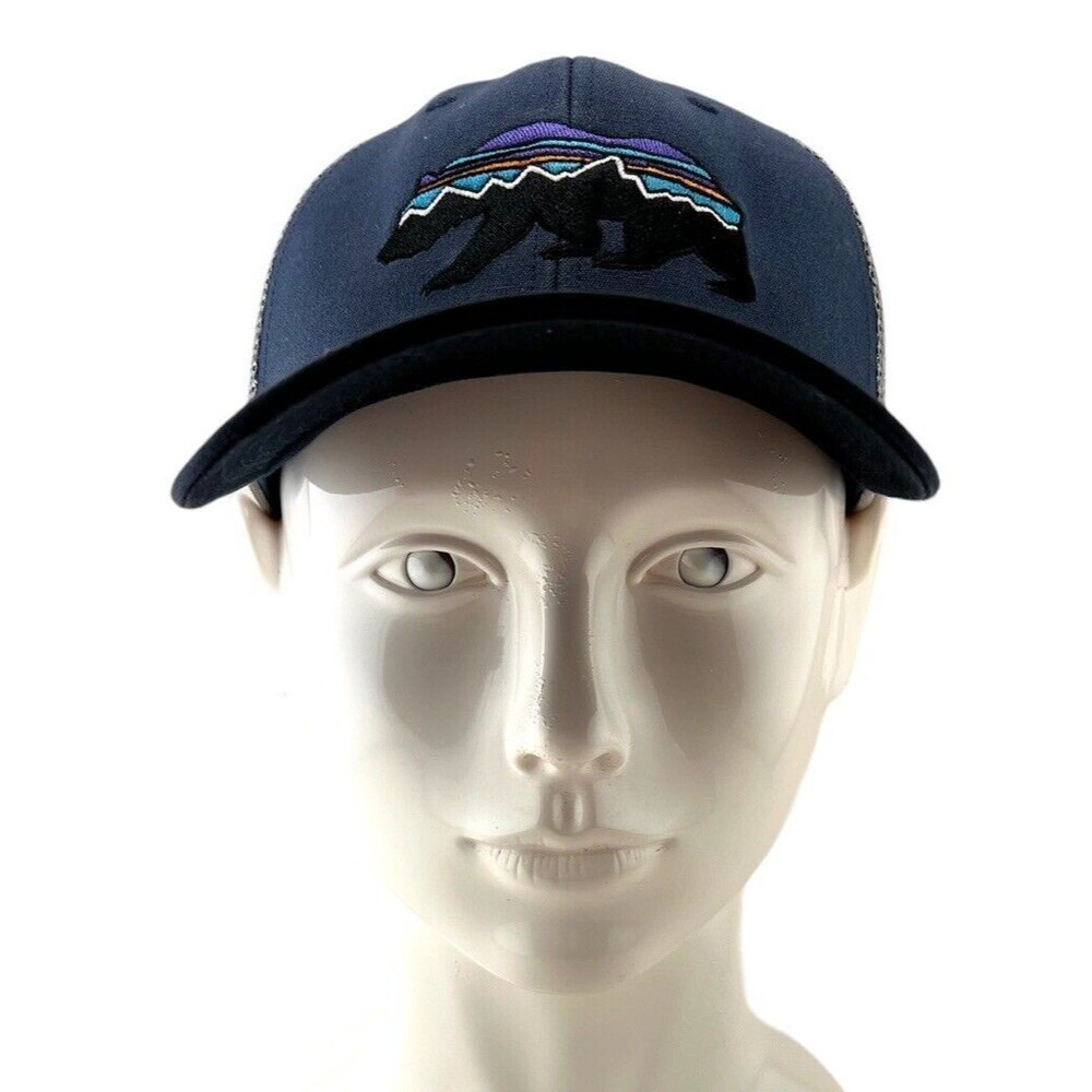 Patagonia Blue Bear Logo Mesh Back Adjustable Snap Back Hat Size Small